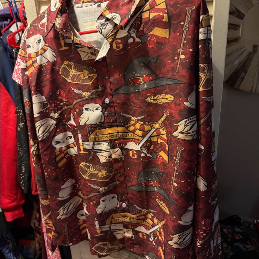 Gryffindor-Themed Red Button-Up Shirt